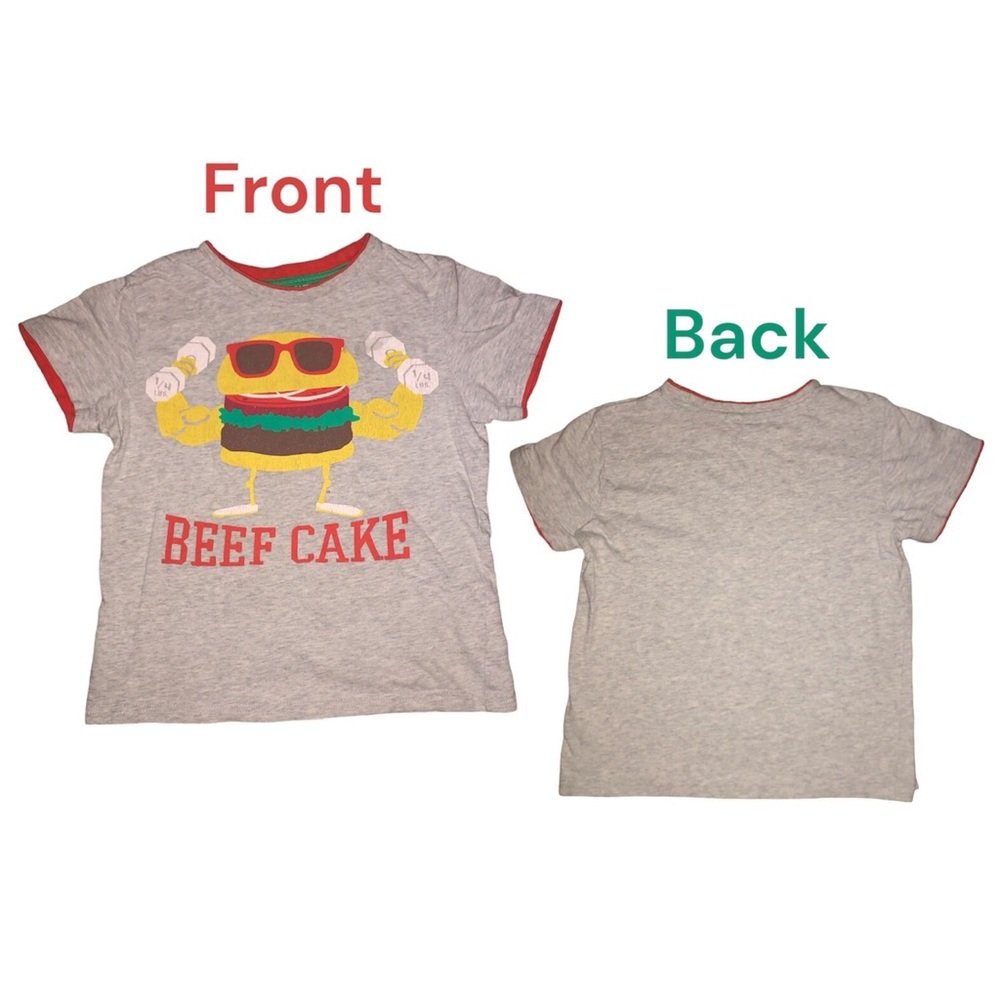 Yamp! Graphic T-Shirt Boys Size 8 Gray Short Sleeve Hamburger Play Condition